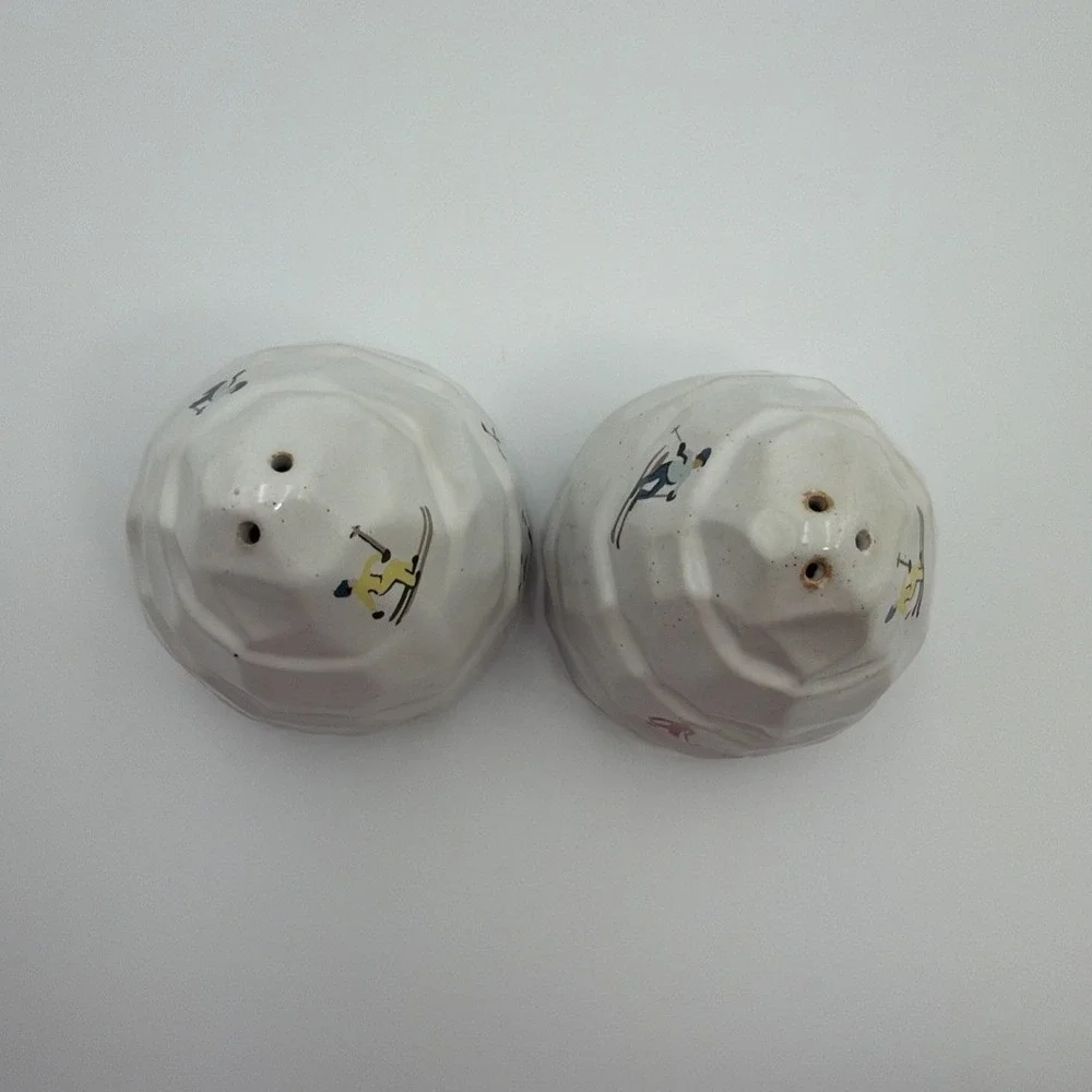 NIB West Elm Christmas St. Jude Holiday Skier Stoneware Salt And Pepper Shakers